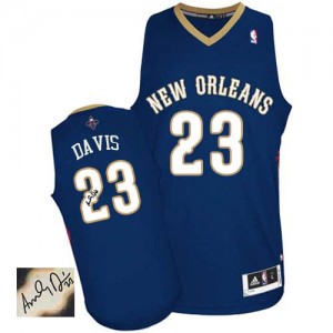Maillot Authentic New Orleans Pelicans NBA Road Autographed Bleu marin - #23 Anthony Davis - Homme