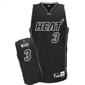 Maillot NBA Miami Heat #3 Dwyane Wade Noir Adidas Authentic Shadow - Homme