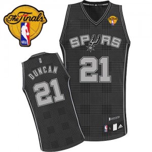 Maillot NBA Noir Tim Duncan #21 San Antonio Spurs Rhythm Fashion Finals Patch Swingman Femme Adidas