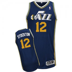 Maillot NBA Authentic John Stockton #12 Utah Jazz Road Bleu marin - Homme