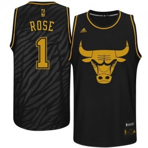 Maillot NBA Chicago Bulls #1 Derrick Rose Noir Adidas Swingman Precious Metals Fashion - Homme