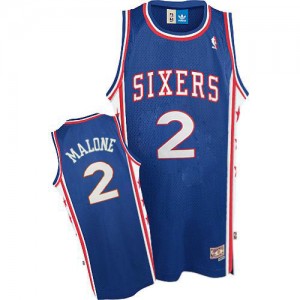 Maillot Adidas Bleu Throwback Authentic Philadelphia 76ers - Moses Malone #2 - Homme