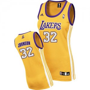 Maillot NBA Or Magic Johnson #32 Los Angeles Lakers Home Swingman Femme Adidas