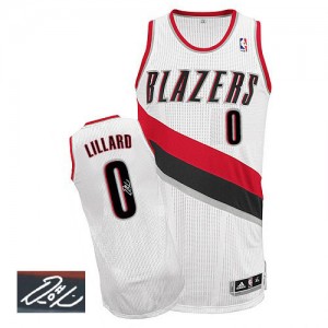 Portland Trail Blazers #0 Adidas Home Autographed Blanc Authentic Maillot d'équipe de NBA pas cher - Damian Lillard pour Homme