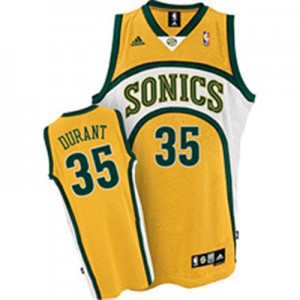 Oklahoma City Thunder #35 Adidas SuperSonics Jaune Authentic Maillot d'équipe de NBA Braderie - Kevin Durant pour Homme