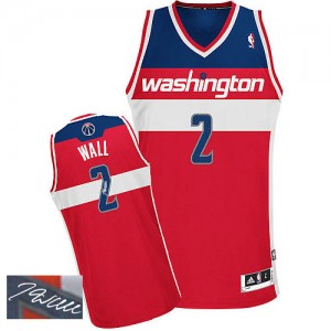 Maillot Authentic Washington Wizards NBA Road Autographed Rouge - #2 John Wall - Homme