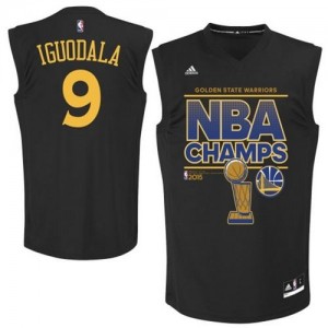 Maillot NBA Golden State Warriors #9 Andre Iguodala Noir Adidas Authentic 2015 NBA Finals Champions - Homme
