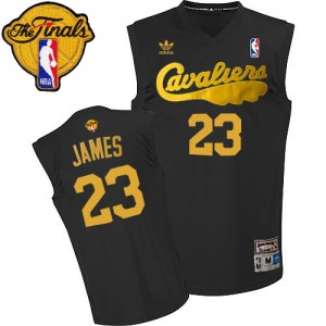Maillot NBA Cleveland Cavaliers #23 LeBron James Noir Adidas Swingman Throwback 2015 The Finals Patch - Homme
