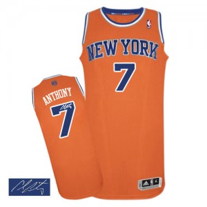 New York Knicks #7 Adidas Alternate Autographed Orange Authentic Maillot d'équipe de NBA Discount - Carmelo Anthony pour Homme