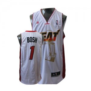 Maillot NBA Blanc Chris Bosh #1 Miami Heat Championship Swingman Homme Adidas