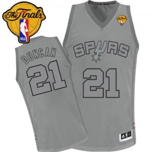 San Antonio Spurs Tim Duncan #21 Big Color Fashion Finals Patch Authentic Maillot d'équipe de NBA - Gris pour Homme