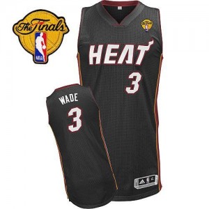 Maillot NBA Miami Heat #3 Dwyane Wade Noir Adidas Authentic Road Finals Patch - Homme