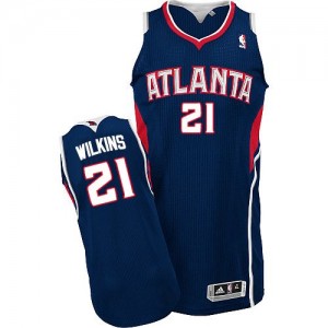 Maillot NBA Bleu marin Dominique Wilkins #21 Atlanta Hawks Road Authentic Homme Adidas