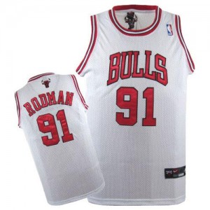 Maillot NBA Blanc Dennis Rodman #91 Chicago Bulls Authentic Homme Nike
