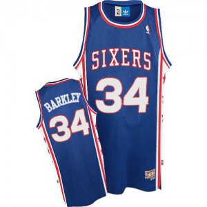 Philadelphia 76ers #34 Adidas Throwback Bleu Authentic Maillot d'équipe de NBA sortie magasin - Charles Barkley pour Homme
