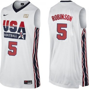 Maillot Nike Blanc 2012 Olympic Retro Authentic Team USA - David Robinson #5 - Homme