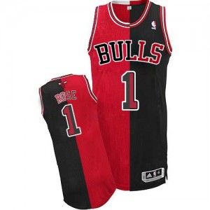 Maillot NBA Chicago Bulls #1 Derrick Rose Noir Rouge Adidas Authentic Split Fashion - Homme