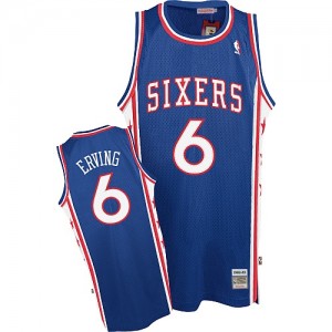 Maillot NBA Philadelphia 76ers #6 Julius Erving Bleu Mitchell and Ness Authentic Throwback - Homme
