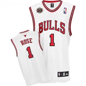 Maillot NBA Chicago Bulls #1 Derrick Rose Blanc Adidas Swingman Home 20TH Anniversary - Homme