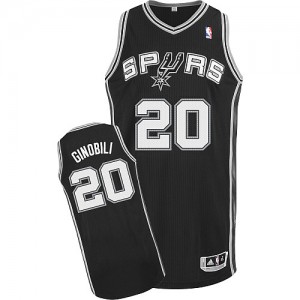 Maillot NBA San Antonio Spurs #20 Manu Ginobili Noir Adidas Authentic Road - Enfants