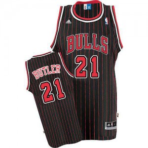 Maillot NBA Chicago Bulls #21 Jimmy Butler Noir Rouge Adidas Authentic Strip - Homme