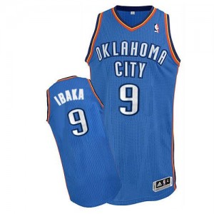 Oklahoma City Thunder Serge Ibaka #9 Road Authentic Maillot d'équipe de NBA - Bleu royal pour Homme