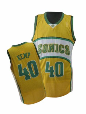 Maillot NBA Oklahoma City Thunder #40 Shawn Kemp Jaune Adidas Authentic Throwback SuperSonics - Homme