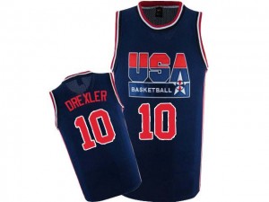 Team USA #10 Nike 2012 Olympic Retro Bleu marin Authentic Maillot d'équipe de NBA Prix d'usine - Clyde Drexler pour Homme
