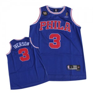 Maillot Authentic Philadelphia 76ers NBA 10TH Throwback Bleu - #3 Allen Iverson - Homme