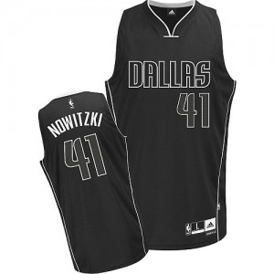 Dallas Mavericks Dirk Nowitzki #41 Fashion Authentic Maillot d'équipe de NBA - Noir Blanc pour Homme