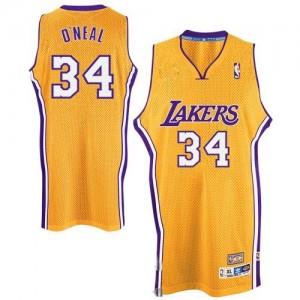 Maillot NBA Authentic Shaquille O'Neal #34 Los Angeles Lakers Throwback Or - Homme