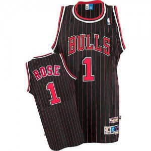 Maillot Adidas Noir Rouge Throwback Authentic Chicago Bulls - Derrick Rose #1 - Homme
