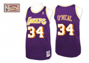 Maillot NBA Violet Shaquille O'Neal #34 Los Angeles Lakers Throwback Authentic Homme Mitchell and Ness