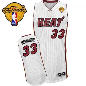 Miami Heat #33 Adidas Home Finals Patch Blanc Swingman Maillot d'équipe de NBA Vente pas cher - Alonzo Mourning pour Homme