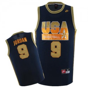 Maillots de basket Authentic Team USA NBA No. d'or bleu marine - #9 Michael Jordan - Homme