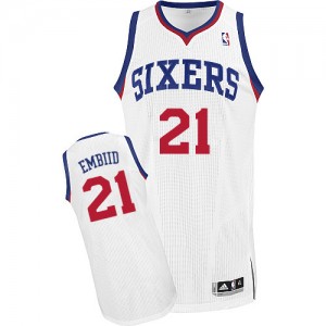 Maillot NBA Philadelphia 76ers #21 Joel Embiid Blanc Adidas Authentic Home - Homme