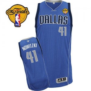 Maillot NBA Bleu royal Dirk Nowitzki #41 Dallas Mavericks Road Finals Patch Authentic Homme Adidas