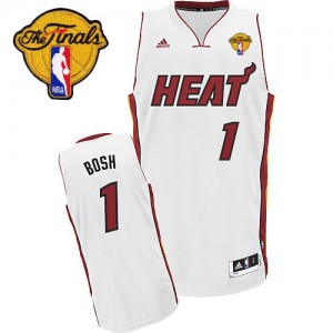 Miami Heat #1 Adidas Home Finals Patch Blanc Swingman Maillot d'équipe de NBA Magasin d'usine - Chris Bosh pour Homme
