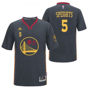 Maillot NBA Golden State Warriors #5 Marreese Speights Noir Adidas Authentic Slate Chinese New Year - Homme