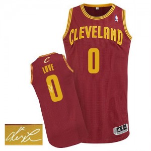 Maillot Authentic Cleveland Cavaliers NBA Road Autographed Vin Rouge - #0 Kevin Love - Homme