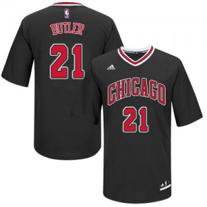 Maillot NBA Chicago Bulls #21 Jimmy Butler Noir Adidas Authentic Short Sleeve - Homme