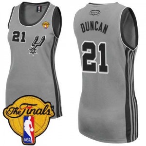 Maillot NBA Authentic Tim Duncan #21 San Antonio Spurs Alternate Finals Patch Gris argenté - Femme