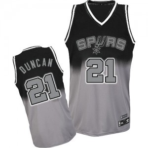 Maillot Adidas Gris noir Fadeaway Fashion Authentic San Antonio Spurs - Tim Duncan #21 - Homme
