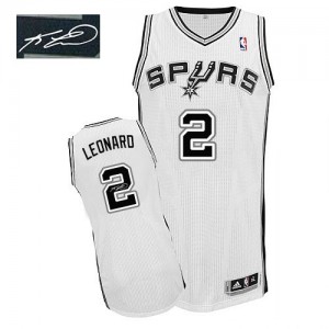 Maillot NBA San Antonio Spurs #2 Kawhi Leonard Blanc Adidas Authentic Home Autographed - Homme