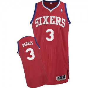 Maillot NBA Rouge Dana Barros #3 Philadelphia 76ers Road Authentic Homme Adidas