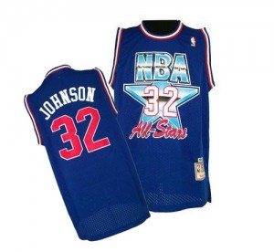 Maillot NBA Bleu Magic Johnson #32 Los Angeles Lakers 1992 All Star Throwback Swingman Homme Mitchell and Ness