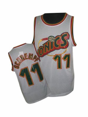 Maillot NBA Oklahoma City Thunder #11 Detlef Schrempf Blanc Adidas Authentic Throwback SuperSonics - Homme