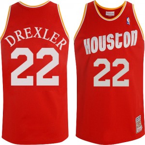 Houston Rockets #22 Mitchell and Ness Throwback Rouge Authentic Maillot d'équipe de NBA Vente pas cher - Clyde Drexler pour Homme