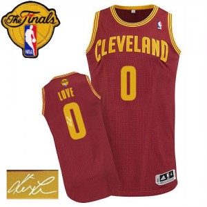 Maillot NBA Vin Rouge Kevin Love #0 Cleveland Cavaliers Road Autographed 2015 The Finals Patch Authentic Homme Adidas