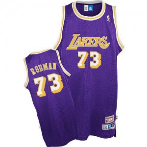 Los Angeles Lakers Mitchell and Ness Dennis Rodman #73 Throwback Authentic Maillot d'équipe de NBA - Violet pour Homme